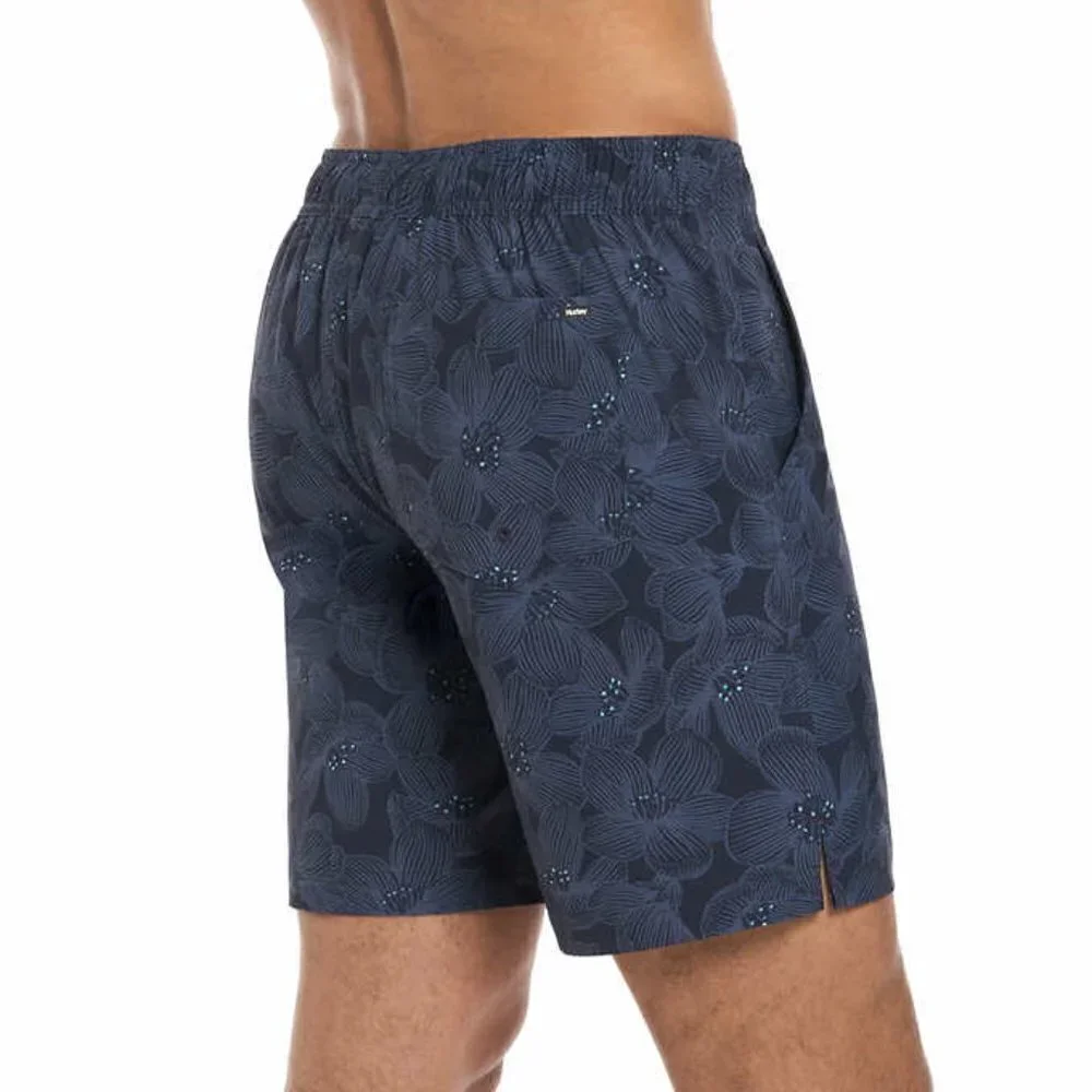 Hurley Men’s Swim Shorts Trunks XL Navy Print Adjustable Waist Back Pocket NWT